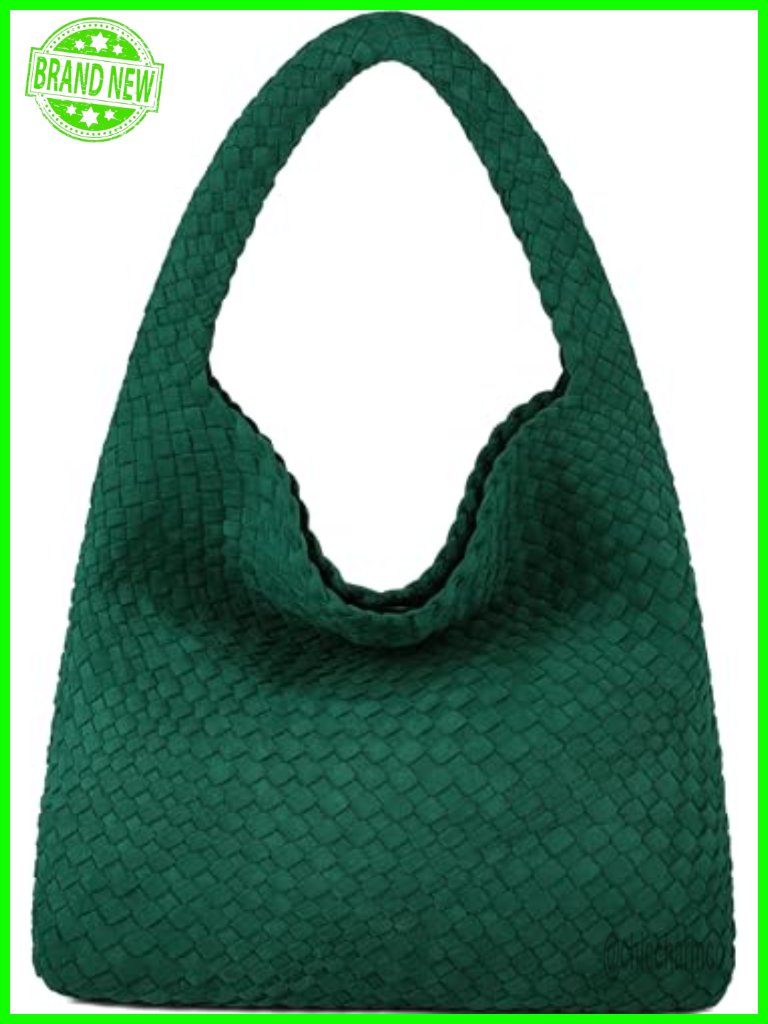 Woven Hobo Bag Faux Suede Top-Handle Shoulder Tote Large Capacity Vegan Leather